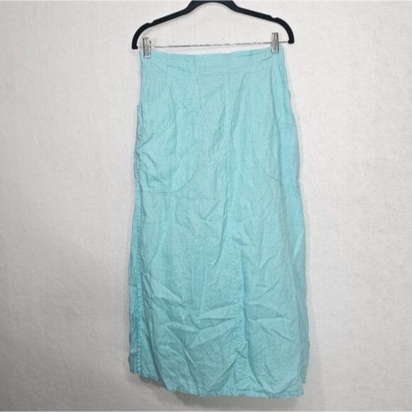 Flax Turquoise Blue Linen Midi Skirt Small - Picture 1 of 10